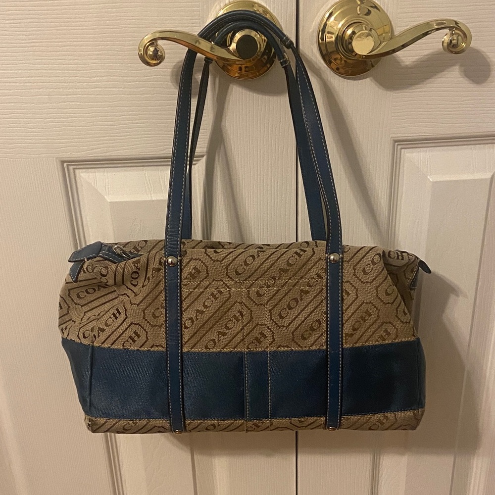 Coach Tan and Blue Shoulder Bag